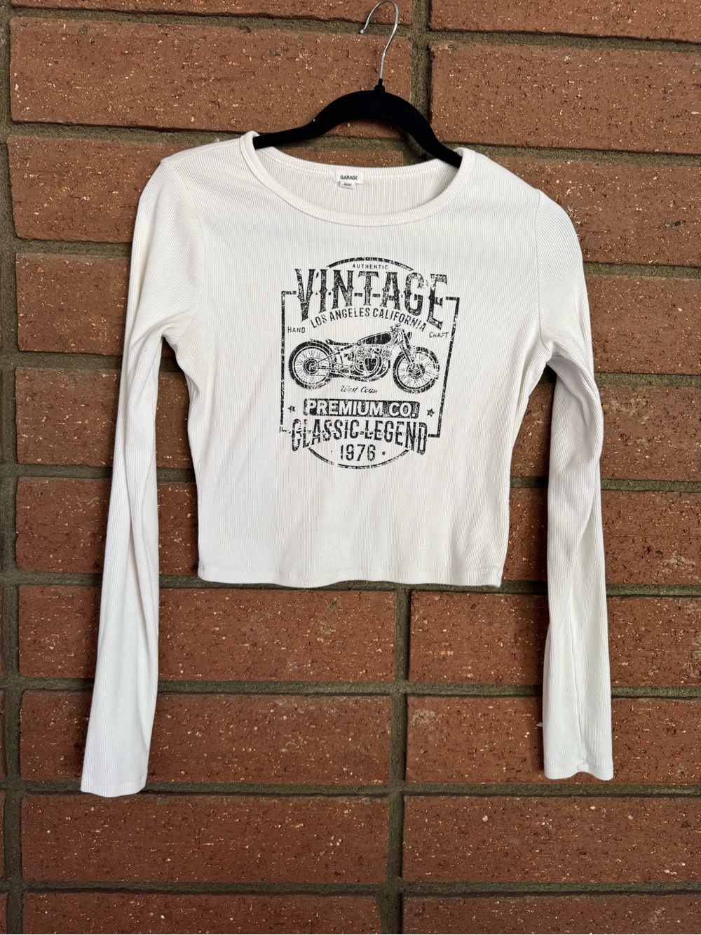 Garage Vintage Motorcycle Graphic Ribbed Crop Top Size M